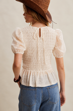 Load image into Gallery viewer, Listicle Smocked Puff Sleeve Top in Ecru