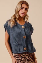 Load image into Gallery viewer, So Me Solid Color Knit Sweater Vest with Big Metal Buttons in Midnight Blue