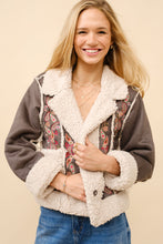 Load image into Gallery viewer, Blue B Suede and Sherpa CROPPED Jacket with Embroidery in Charcoal