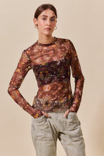 Load image into Gallery viewer, So Me FITTED Floral Sheer Mesh Top in Brown Multi