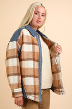 Load image into Gallery viewer, Very J Textured Denim and Contrasting Plaid Shacket in Mocha Mix