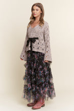 Load image into Gallery viewer, J.nna Open Knit Sweater with Bow Detail in Warm Grey