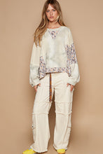 Load image into Gallery viewer, POL Tie Dye Thermal Knit Top with Contrasting Floral and Lace Fabric in Sage Multi