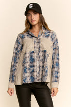 Load image into Gallery viewer, Davi & Dani Air-Sprayed Plaid Pocket Button Front Top in Teal Navy