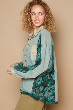 Load image into Gallery viewer, POL French Terry Top with Contrasting Color and Plaid Details in Teal Sage