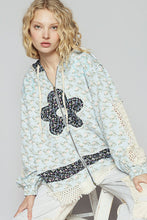 Load image into Gallery viewer, POL Floral Print Twill Jacket with Crochet Details in Baby Blue Floral