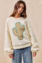 Load image into Gallery viewer, BiBi Fleece Sweatshirt with Embroidered Cactus Patch on Front in Cream