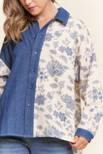 Load image into Gallery viewer, J.nna Denim and Floral Color Block Top in Floral Dark Denim