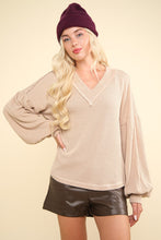 Load image into Gallery viewer, Very J OVERSIZED Two Toned Otto Ribbed Top in Oatmeal