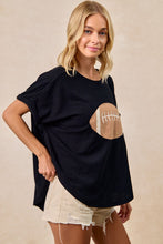 Load image into Gallery viewer, BiBi Solid Color Waffle Knit Top with Football Patch Front in Black