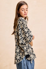 Load image into Gallery viewer, BiBi Floral Jacquard Dolman Sleeve Top in Black/Light Grey