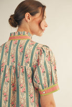 Load image into Gallery viewer, Jodifl Floral and Stripe Print Puff Sleeve Dress in Jade Mix