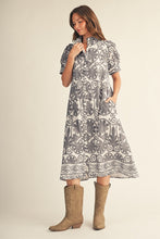 Load image into Gallery viewer, Jodifl Button Down Boho Floral Eyelet Midi Dress in Charcoal