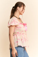 Load image into Gallery viewer, Davi & Dani Bow Print Peplum Top in Pink