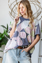 Load image into Gallery viewer, Oli & Hali OVERSIZED Mineral Washed Floral Patched Top in Navy