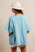Load image into Gallery viewer, BiBi Oversized Knit Top with Mix n Match USA Patchwork in Light Denim