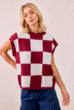 Load image into Gallery viewer, BiBi Contrasting Color Checkered Sweater Vest in Burgundy/Ivory
