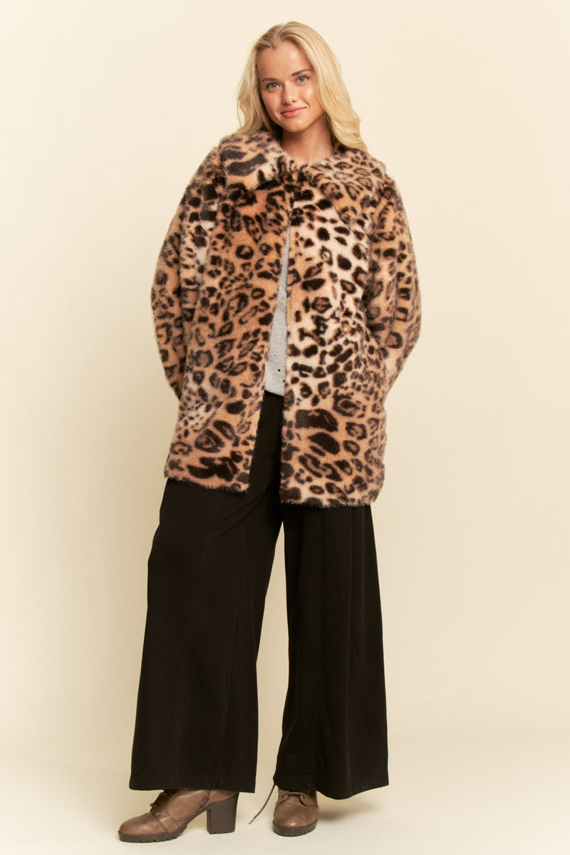 Davi & Dani Leopard Faux Fur Jacket in Taupe Leopard – June Adel