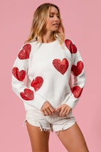 Load image into Gallery viewer, BiBi Valentine Knit Sweater with Sequin Hearts in Ivory/Red