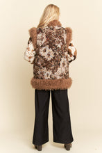 Load image into Gallery viewer, Davi & Dani Floral Jacquard and Faux Fur Trim Vest in Brown