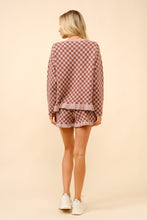 Load image into Gallery viewer, Blue B Cozy Knit Checkerboard Set with Frill Ruffles in Walnut