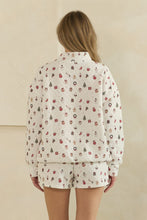 Load image into Gallery viewer, Veveret Cozy Holiday Print Lounge Mock Neck Top in White Combo
