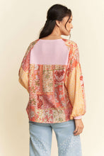 Load image into Gallery viewer, Davi & Dani Waffle Knit Top with Mix N Match Prints and Flower Patch Front in Pink Multi