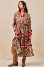 Load image into Gallery viewer, BiBi Leopard Print Midi Dress with Contrasting Wavy Trim in Leopard