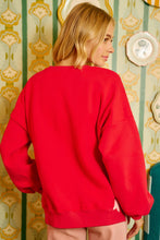 Load image into Gallery viewer, BiBi Fleece Sweatshirt with LOVE Front Patches and Side Bow Patches in Red/Pink