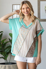 Load image into Gallery viewer, 7th Ray Mixed Print Textured Patchwork Top in Mint