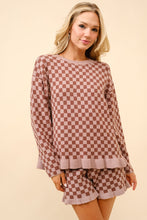 Load image into Gallery viewer, Blue B Cozy Knit Checkerboard Set with Frill Ruffles in Walnut
