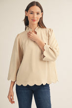 Load image into Gallery viewer, Jodifl Scallop Edge Detail Faux Suede Top in Champagne