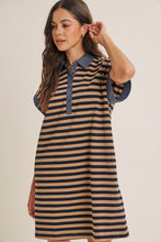 Load image into Gallery viewer, In February Yacht Club Relaxed Fit Casual Stripe Polo Mini Dress in Navy/Latte