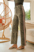 Load image into Gallery viewer, BiBi Leopard Print Pants with Contrasting Side Stripes in Leopard/Pink ON ORDER