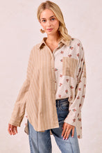 Load image into Gallery viewer, BiBi OVERSIZED Mix n Match Stripes and Floral Print Top in Taupe/Terracotta