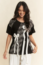 Load image into Gallery viewer, Davi & Dani Color Block Top with Lace and Bow Details in Black