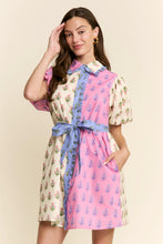 Load image into Gallery viewer, J.nna Colorblock Floral Print Mini Dress in Pink Multi