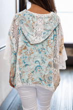 Load image into Gallery viewer, POL Mixed Floral Crochet Hoodie Top in Mint Sage Multi