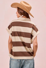 Load image into Gallery viewer, BiBi Collared Wide Striped Top in Taupe/Brown