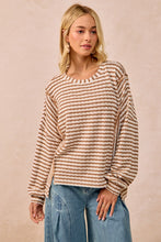 Load image into Gallery viewer, BiBi OVERSIZED Contrasting Color Textured Knit Stripe Top in Camel