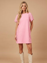 Load image into Gallery viewer, J.nna French Terry Dress with Contrasting Eyelet Lace in Pink