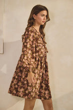 Load image into Gallery viewer, LovLov Corduroy Floral Print Mini Dress in Brown