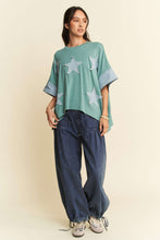 Load image into Gallery viewer, Davi & Dani Denim Star Patch Top in Blue Sage