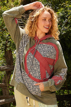 Load image into Gallery viewer, POL Peace Patched Hooded Top in Dried Moss