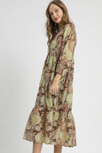 Load image into Gallery viewer, Umgee Lightweight Floral Print Midi Dress in Brown Mix