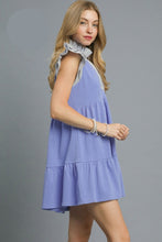 Load image into Gallery viewer, Umgee French Terry Mini Dress with Contrasting Stripe Details in Peri Blue