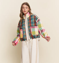 Load image into Gallery viewer, J.nna Multi Color Mixed Plaid Puffer Jacket in Rainbow Combo