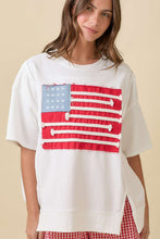 Load image into Gallery viewer, Main Strip OVERSIZED American Flag Patchwork Terry Knit Top in White