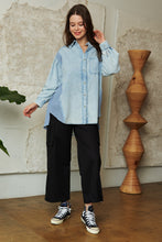 Load image into Gallery viewer, Davi & Dani Denim and Waffle Knit Button Down Top in Light Denim