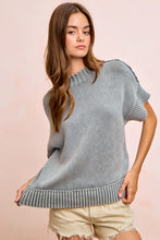 Load image into Gallery viewer, BiBi Washed Rib Banded Drop Shoulder Sweater Top in Smoke Grey